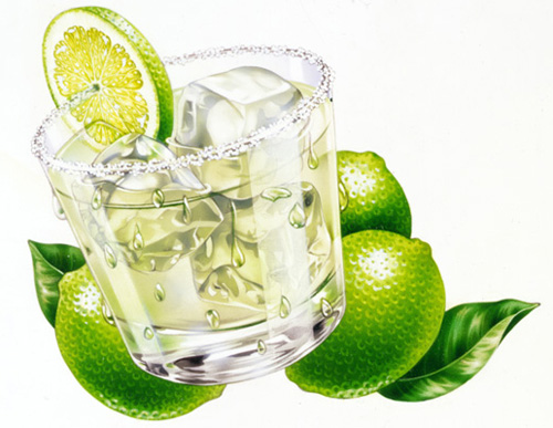 Lori Anzalone Illustration - Beverage Illustrator of Limes with Salted Marguerita Glass 