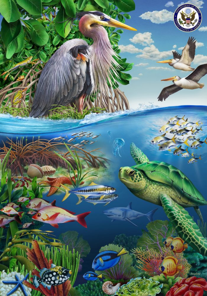 US Dept State Sea Creatures Seascape Heron